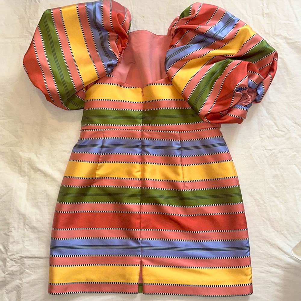 Antonio Melanie- The Nat Note Nell Striped Jacquard Short Puffed Sleeve Dress - Picture 3 of 3